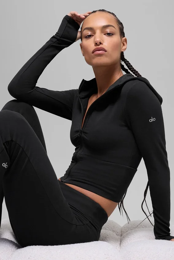 Sway hoodie met volledige rits - Zwart
