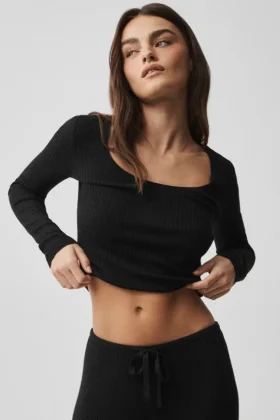 Sweater Knit Unwind met lange mouwen - Zwart