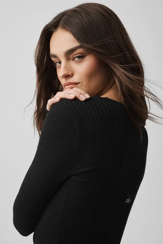 Sweater Knit Unwind met lange mouwen - Zwart