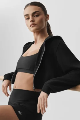 Sweet Escape hoodie met ritssluiting – Zwart