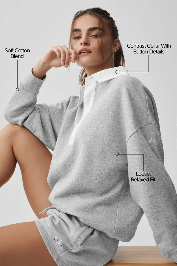 Take It Easy Henley-trui met lange mouwen - Athletic Heather Grey/White