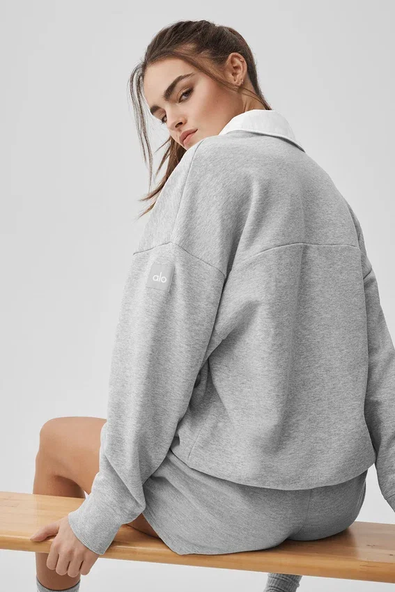 Take It Easy Henley-trui met lange mouwen - Athletic Heather Grey/White