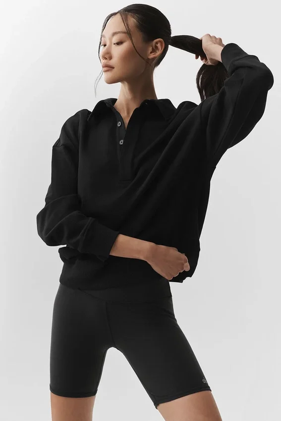 Take It Easy Henley-trui met lange mouwen - Zwart