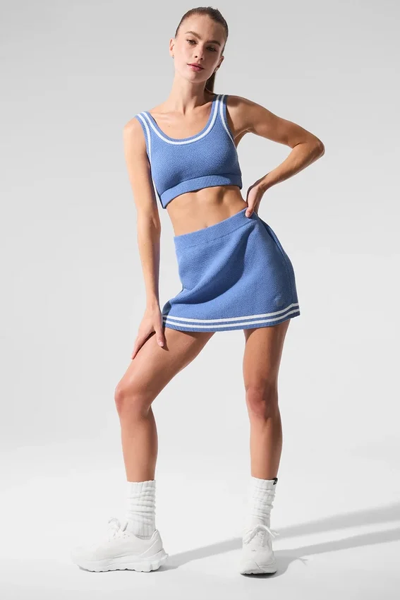Tennis Club-trui van gebreide tricotstof - Kristalhelder blauw/wit