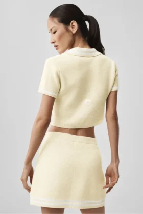 Tennis Club Truie Knit Cropped Polo – Oatmeal/White