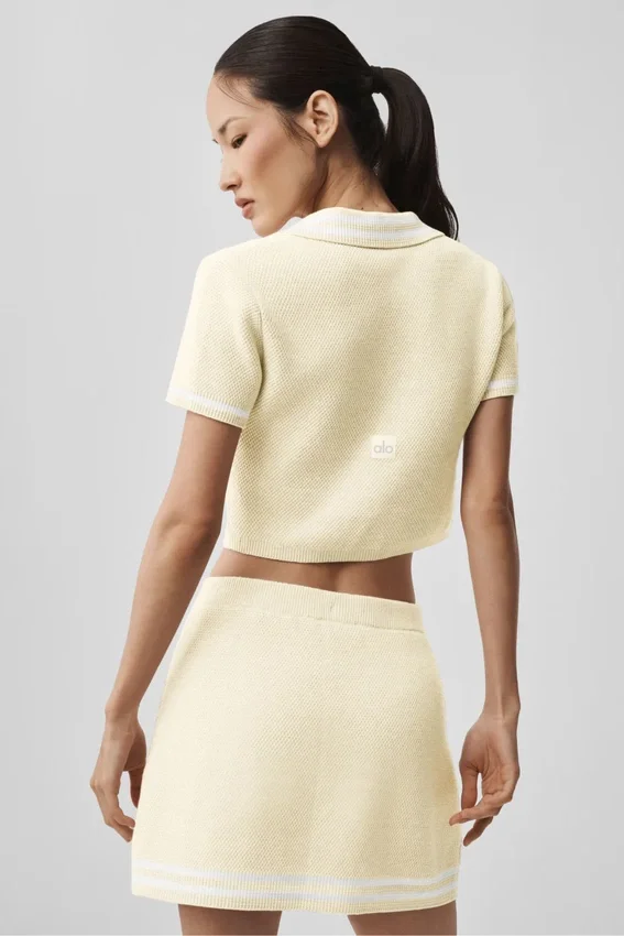 Tennis Club Truie Knit Cropped Polo - Oatmeal/White