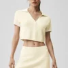 Tennis Club Truie Knit Cropped Polo - Oatmeal/White