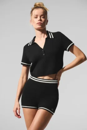 Tennis Club Truie Knit Cropped Polo - Zwart/Ivoor