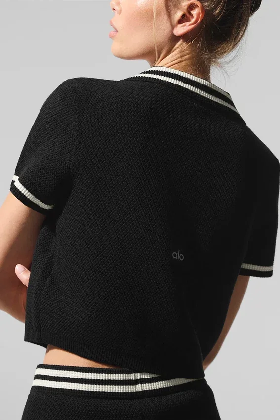 Tennis Club Truie Knit Cropped Polo - Zwart/Ivoor
