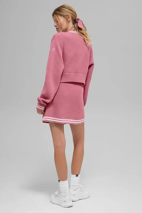 Tennis Club Truie Knit Full Zip Jass - Pink Wild Rose/White