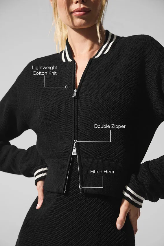 Tennis Club Truie Knit Full Zip Jass - Zwart/Ivoor