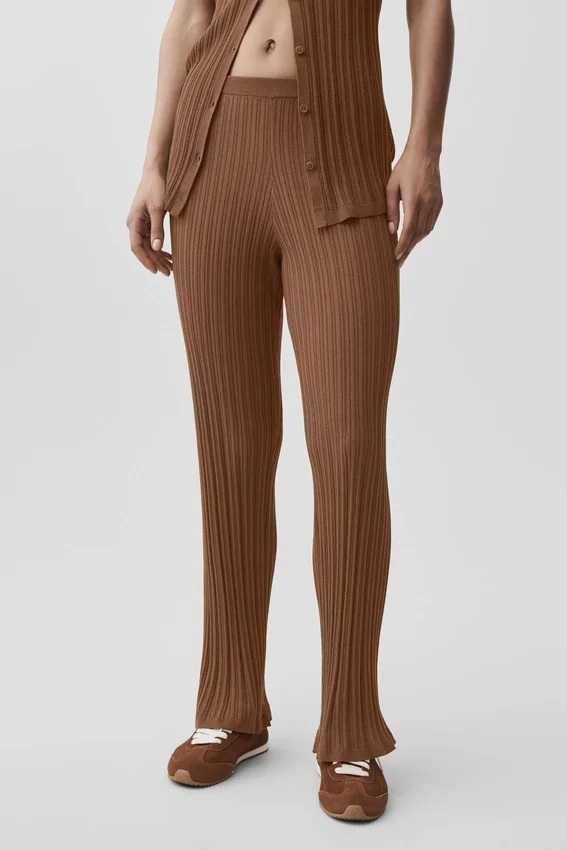 Trui-achtige broek met High-Waist en rechte pijpen in Sunlit - Sun Kissed Brown