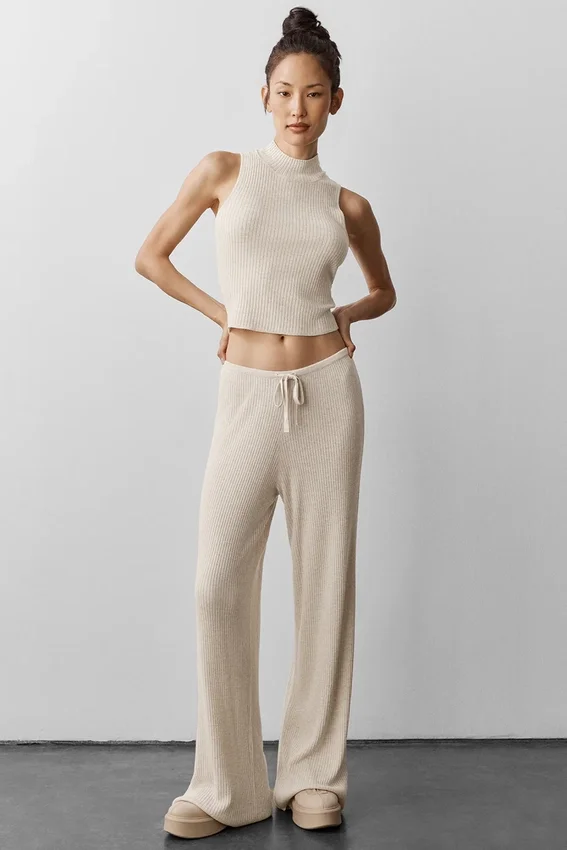 Trui Knit Mid-Rise Unwind Wide Leg Broek - Oatmeal Heather