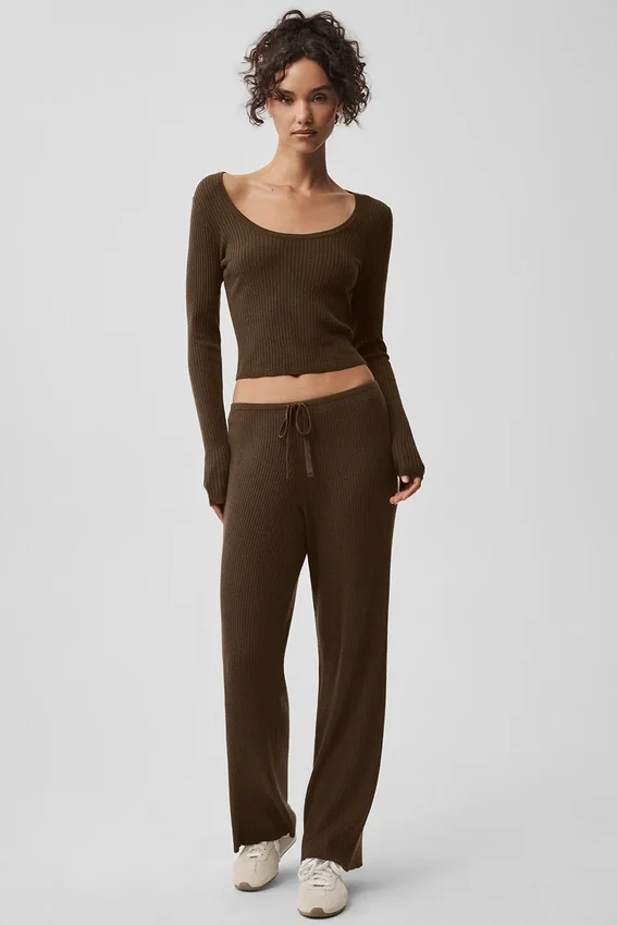 Trui met middelhoge taille en wijde pijpen – Espresso