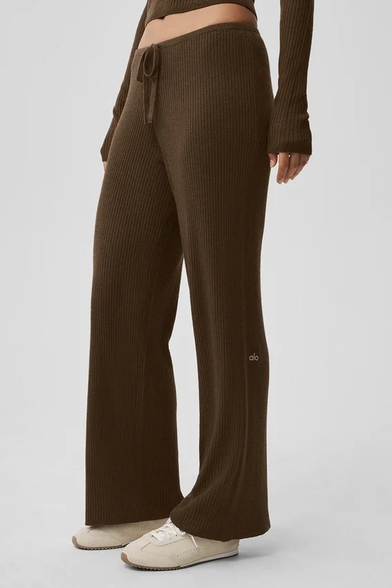 Trui met middelhoge taille en wijde pijpen – Espresso