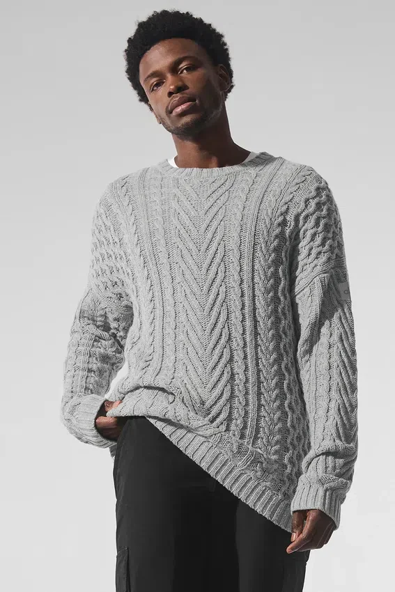 Trui met rondhals en kabelpatroon - Athletic Heather Grey
