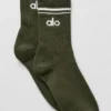Unisex half-crew retro sok - Green Olive/White