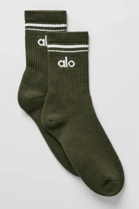 Unisex half-crew retro sok - Green Olive/White