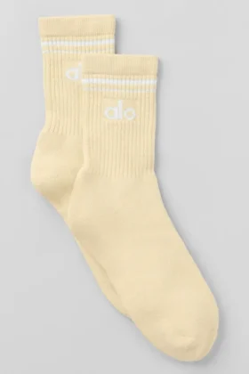 Unisex half-crew retro-sok - kaarslichtgeel/wit