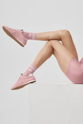 Unisex half-crew retro sok – Vintage roze/wit