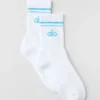 Unisex half-crew retro sok - Wit/Azuurblauw