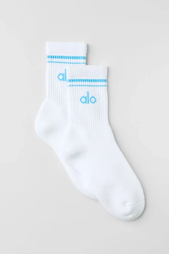 Unisex half-crew retro sok - Wit/Azuurblauw