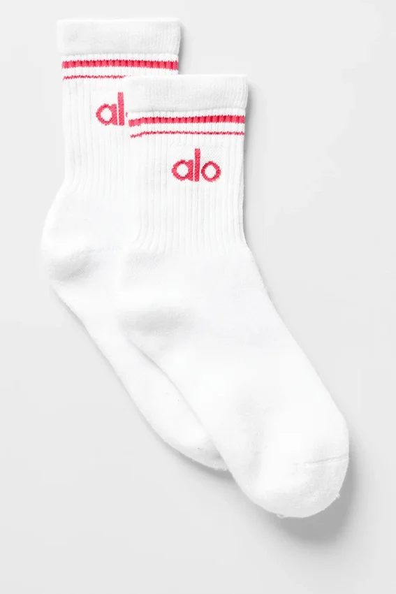 Unisex half-crew retro sok - Wit/Candyrood