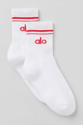 Unisex half-crew retro sok - wit/felrood