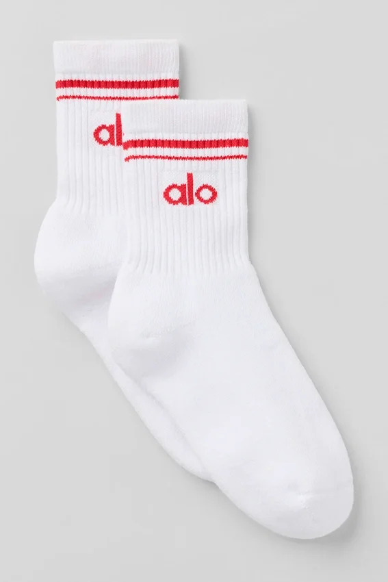 Unisex half-crew retro sok - wit/felrood
