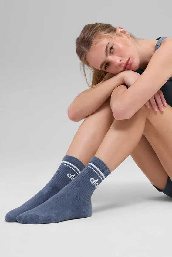 Unisex half-crew retro-sokken - Bluestone/wit