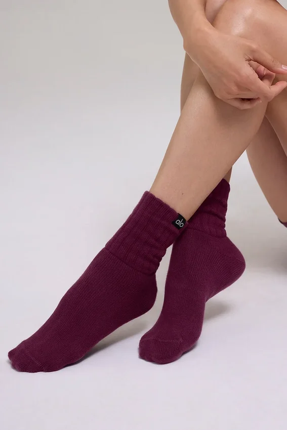 Unisex half-crew scrunch-sok - Bordeauxrood