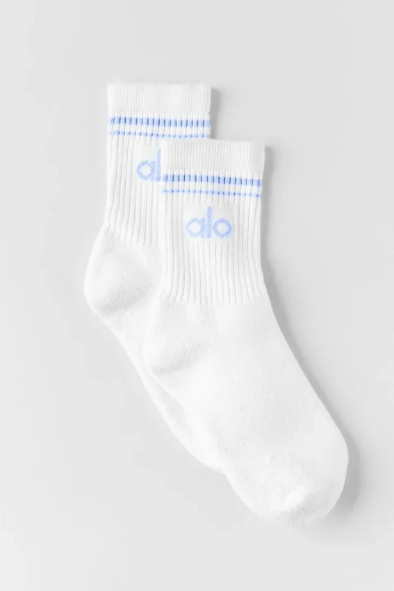 Unisex half-crew Throwback-sok - Wit/Licht Provence-blauw