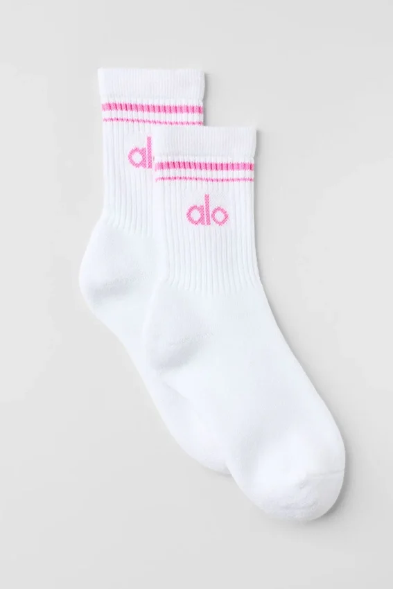 Unisex half-crew Throwback-sok - Wit/Paradise Pink
