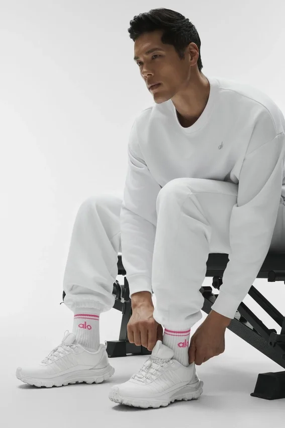 Unisex half-crew Throwback-sok - Wit/Paradise Pink
