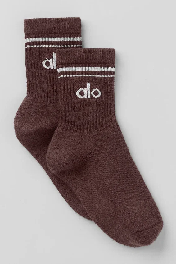 Unisex halfhoge retro-sok – Brownstone/wit