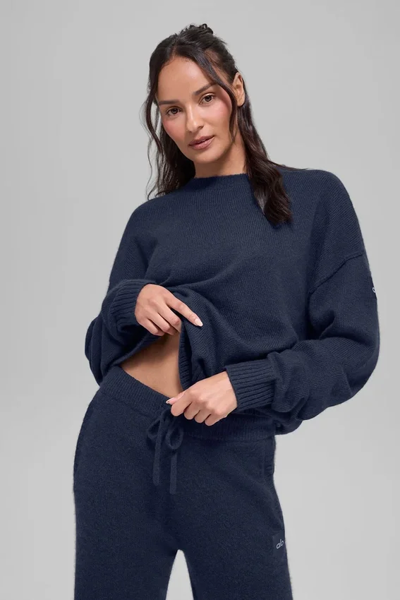 Unisex New Class-trui met ronde hals van wol en kasjmier - marineblauw