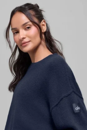 Unisex New Class-trui met ronde hals van wol en kasjmier – marineblauw