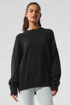 Unisex New Class-trui met ronde hals van wol en kasjmier - Zwart