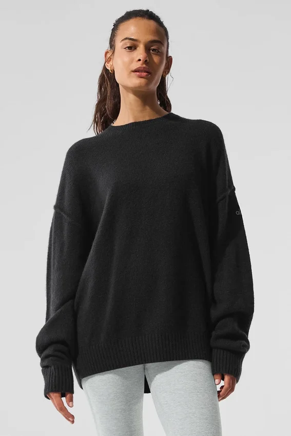 Unisex New Class-trui met ronde hals van wol en kasjmier - Zwart