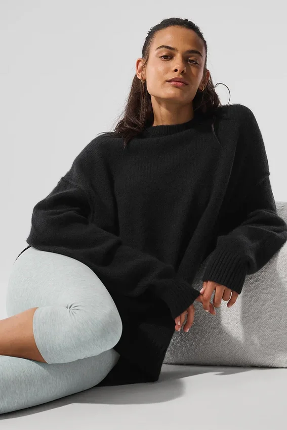Unisex New Class-trui met ronde hals van wol en kasjmier - Zwart