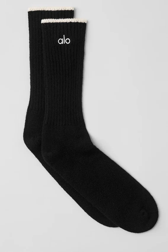 Unisex sokken van wol en kasjmier met licht gematteerd effect - Zwart/Ivoor