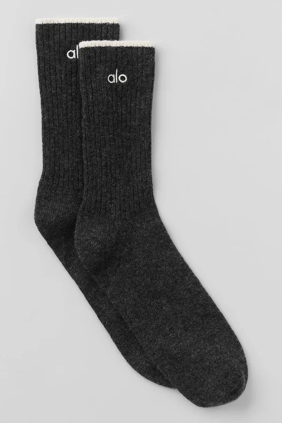 Unisex wollen-kasjmier sok met lichte matte afwerking - donker leigrijs/ivoor