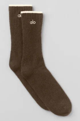 Unisex wollen-kasjmier sok met lichte matte afwerking - Espresso Heather/Ivoor