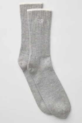 Unisex wollen-kasjmier sok met lichte matte afwerking - licht gemêleerd grijs/ivoor