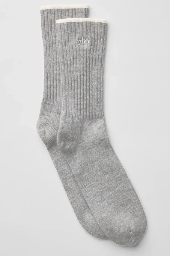 Unisex wollen-kasjmier sok met lichte matte afwerking - licht gemêleerd grijs/ivoor