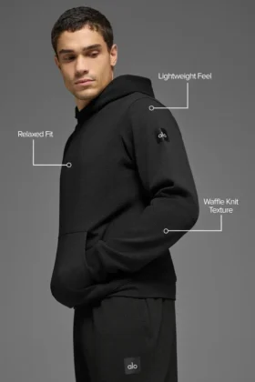 Wafelpatroon lounge-Hoodie – Zwart