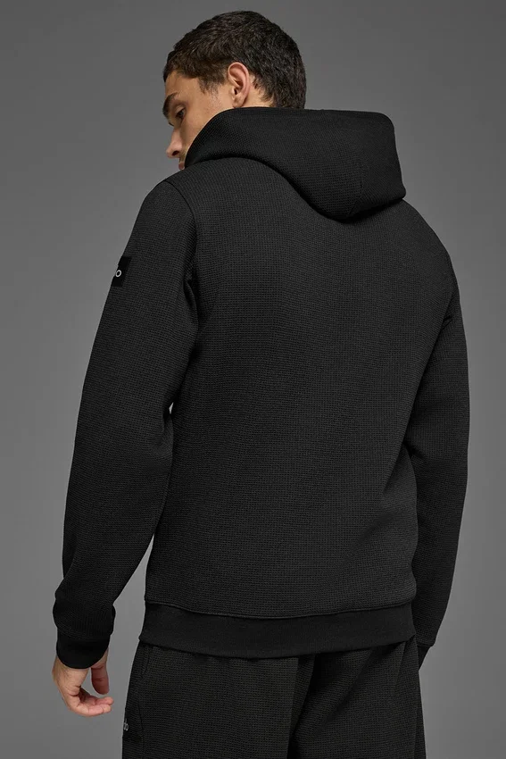 Wafelpatroon lounge-Hoodie - Zwart