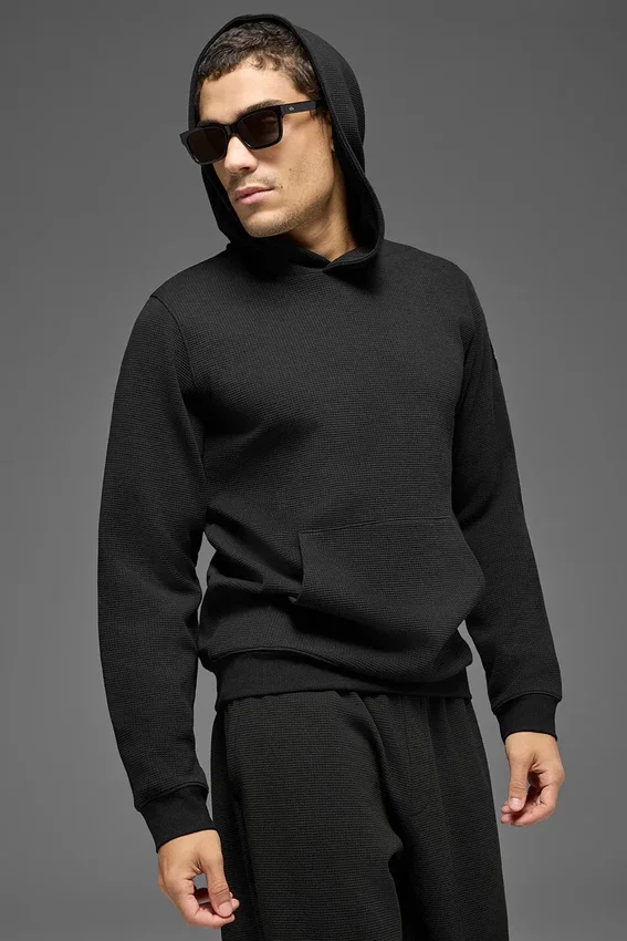 Wafelpatroon lounge-Hoodie - Zwart