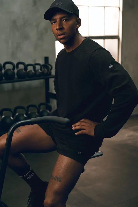 Waffle Lounge Long Sleeve Crew - Zwart