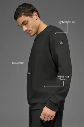 Waffle Lounge Long Sleeve Crew – Zwart